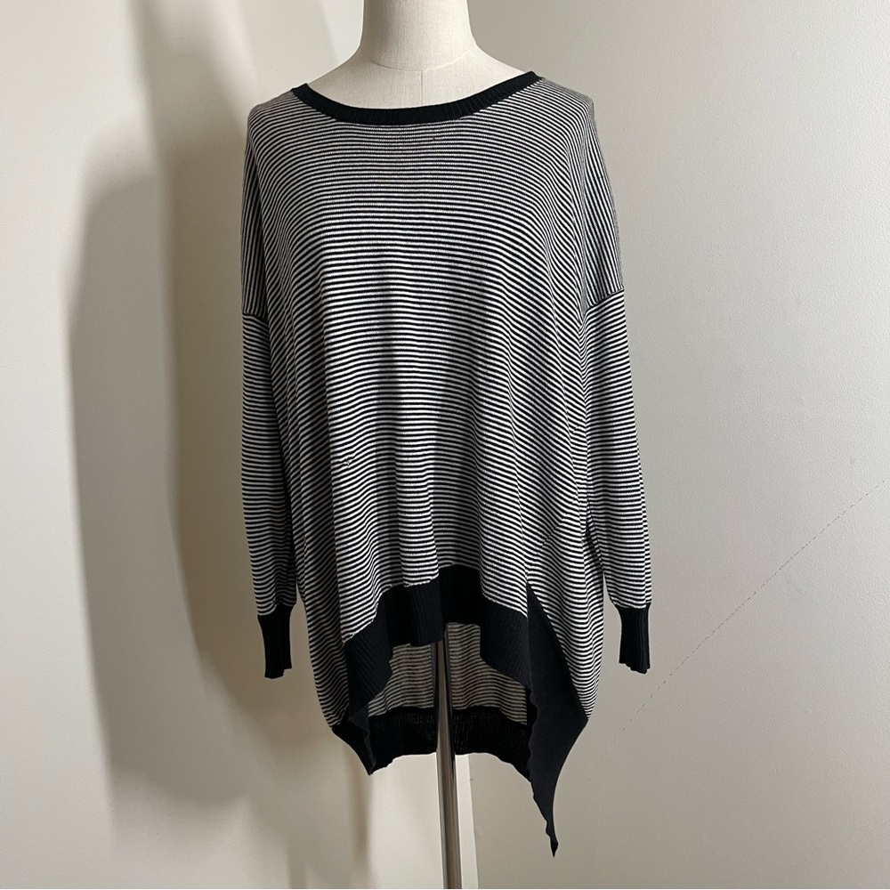 Wilt Anthro Silk Cashmere -SZ M- Black White Stripe  Asymmetrical Sweater
